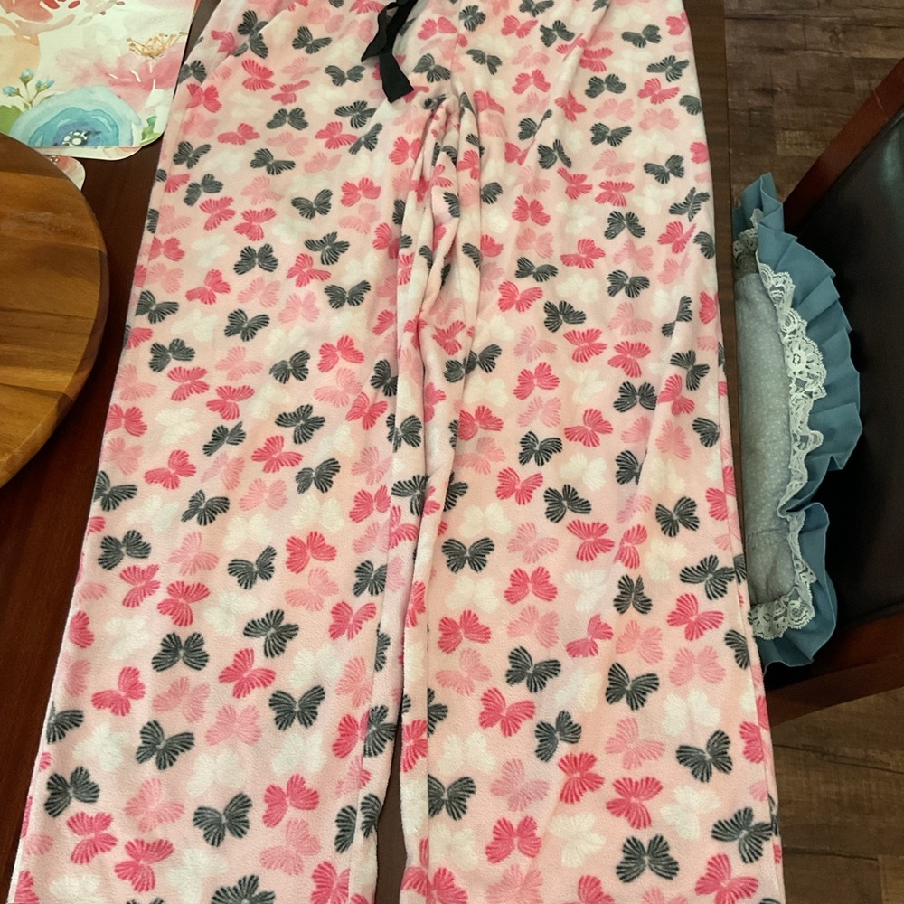 Pink and Gray Butterfly Pajama Pants
